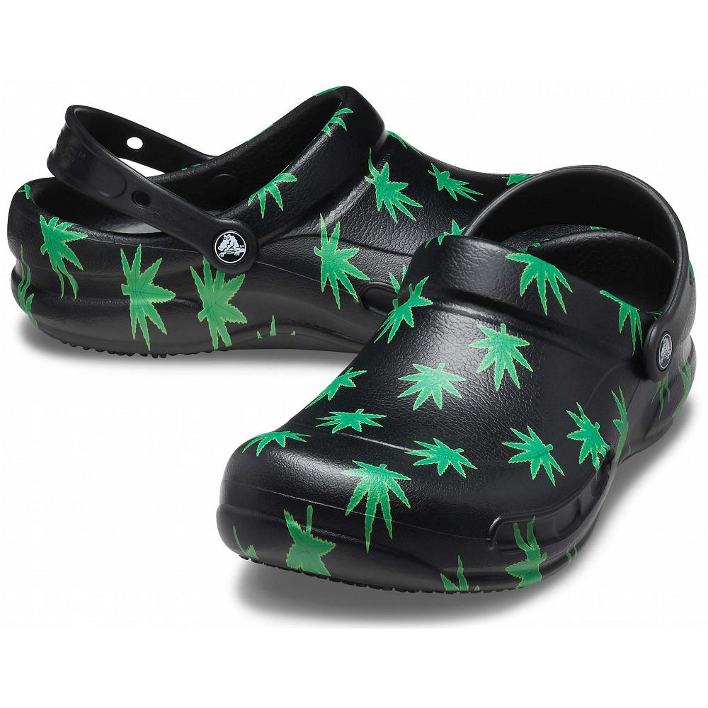 Black / Green Men's Crocs Bistro Graphic Clog Shoes | NZ 0651QMAZ